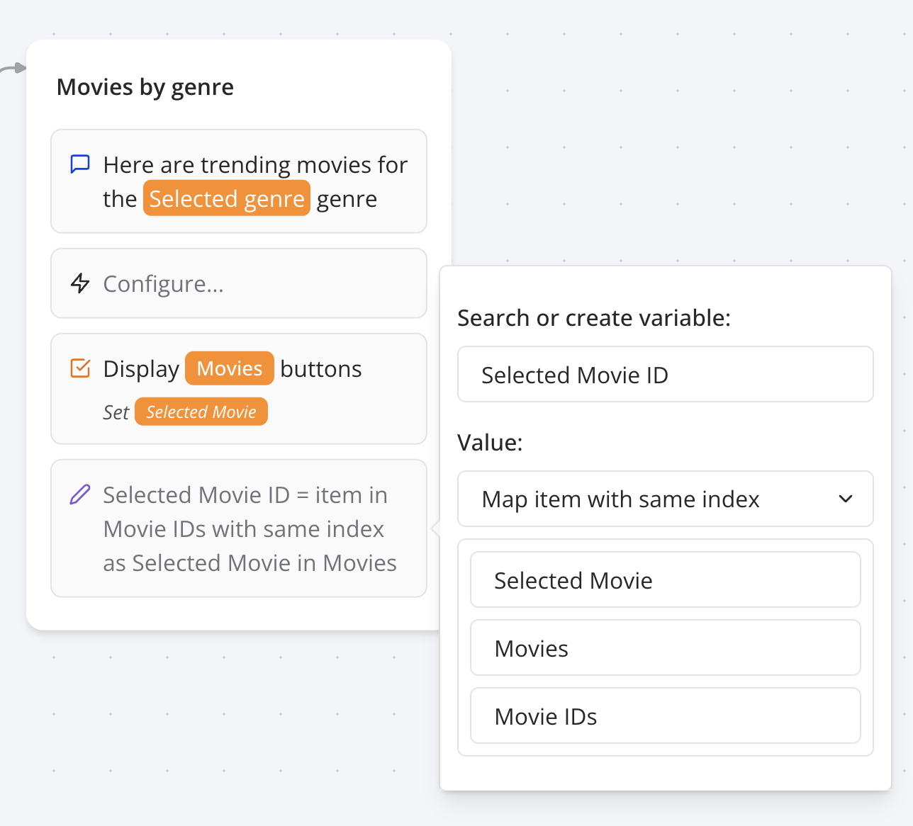 Set variable map item with same index